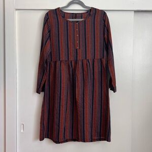 Linen Blend Striped Rust and Navy Dress Size S/M